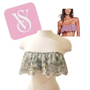 VICTORIA'S SECRET Green Floral Lace Bandeau Flounce Bralette Sz M